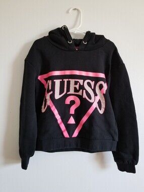 GUESS Black Hoodie Sweater with Pink Logo
